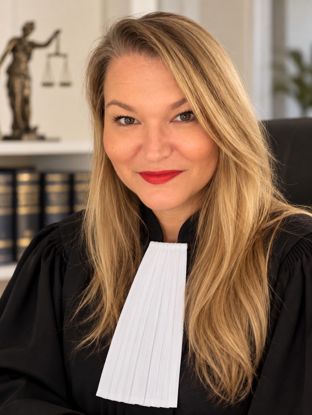 Portrait de Maître Isabelle Guillou, en robe d’avocate